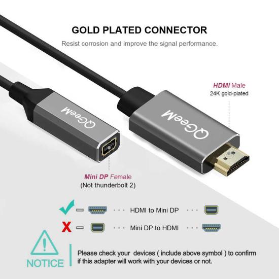 Qgeem QG-HD02 HDMI To Mini Display Port Dönüştürücü