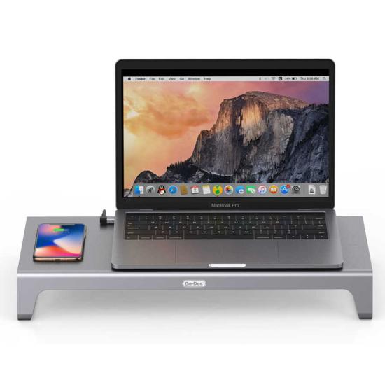 Go Des GD-9128 Hub ve Kablosuz Şarj Destekli Laptop Standı Docking Station Stand