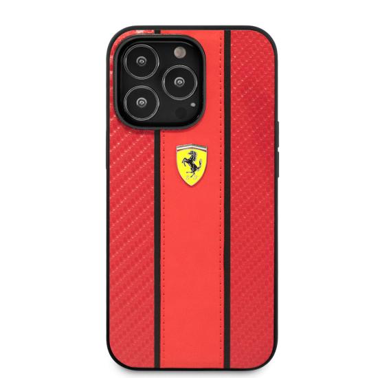 Apple iPhone 14 Pro Kılıf Ferrari PU Deri Ve Karbon Dizayn Kapak