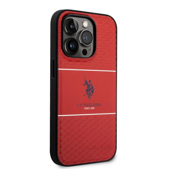 Apple iPhone 14 Pro Kılıf U.S. POLO ASSN. Deri Şeritli Logo Dizayn Kapak