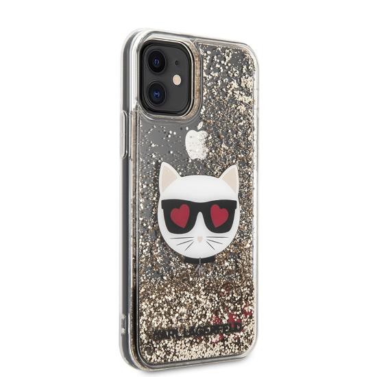 Apple iPhone 11 Kılıf Karl Lagerfeld Sıvılı Simli Choupette Dizayn Kapak