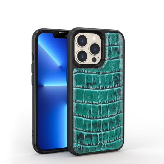 Apple iPhone 13 Pro Max Kılıf Wiwu Croco Pattern Calfskin Orjinal Deri Kapak