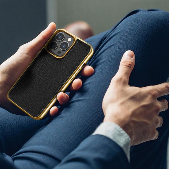 Apple iPhone 13 Kılıf Wiwu Genuine Leather Gold Calfskin Orjinal Deri Kapak