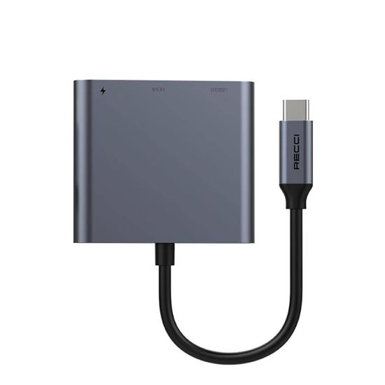 Recci RH05 Type-C to Type-C PD100W + HDMI 4K@30Hz + USB3.0 Bağlantı Özellikli 3in1 Hub