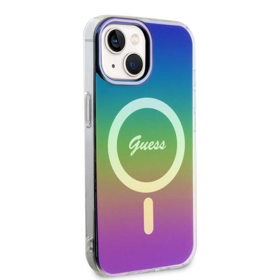 Apple iPhone 15 Kılıf Guess Orjinal Lisanslı Magsafe Şarj Özellikli Yazı Logolu Iridescent Kapak