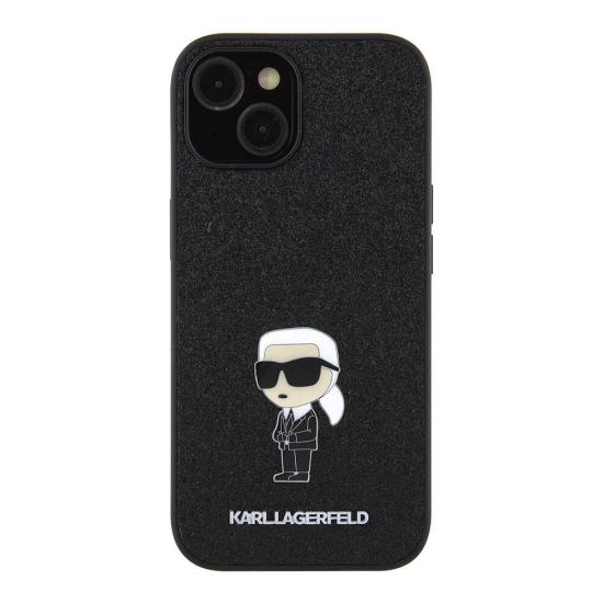 Apple iPhone 15 Kılıf Karl Lagerfeld İkonik Fixed Glitter Metal Logo Orjinal Lisanslı Kapak