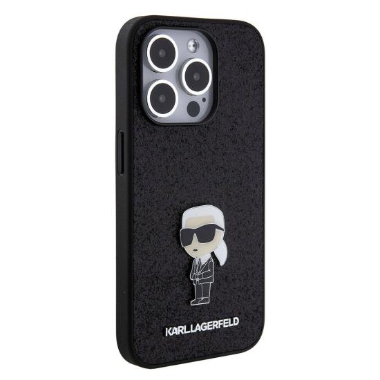 Apple iPhone 15 Pro Kılıf Karl Lagerfeld İkonik Fixed Glitter Metal Logo Orjinal Lisanslı Kapak