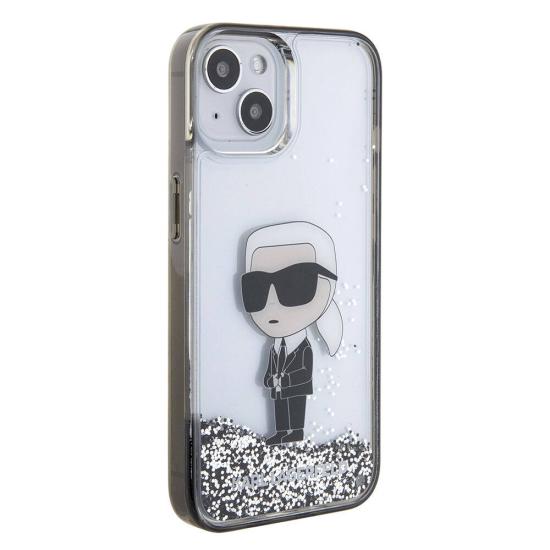 Apple iPhone 15 Kılıf Karl Lagerfeld İkonik Sıvılı Glitter Orjinal Lisanslı Kapak