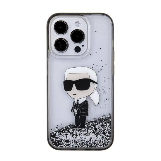 Apple iPhone 15 Pro Kılıf Karl Lagerfeld İkonik Sıvılı Glitter Orjinal Lisanslı Kapak