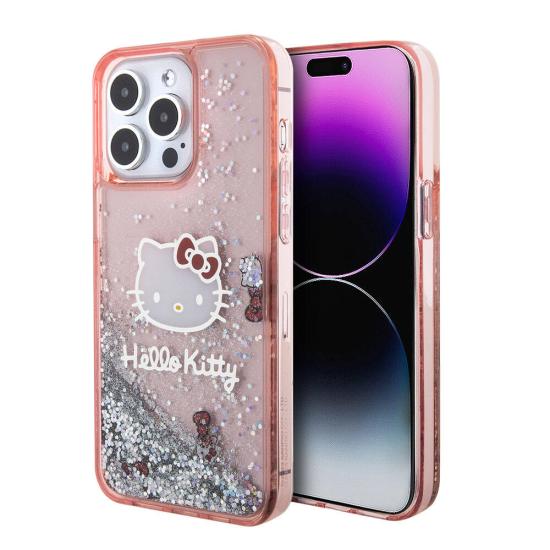 Apple iPhone 15 Pro Max Kılıf Hello Kitty Orjinal Lisanslı İkonik Sıvılı Glitter Kapak