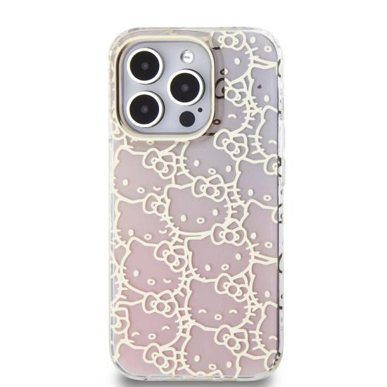 Apple iPhone 15 Pro Kılıf Hello Kitty Orjinal Lisanslı Renk Geçişli Elektroplating Kaplama Kitty Head Desenli Kapak