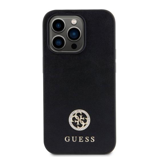 Apple iPhone 14 Pro Max Kılıf Guess Orjinal Lisanslı Deri 4G Metal Logo Strass Kapak