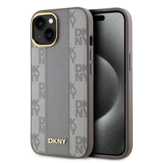 Apple iPhone 15 Kılıf DKNY Orjinal Lisanslı MagSafe Şarj Özellikli 3D Yazılı Checkered Pattern Kapak