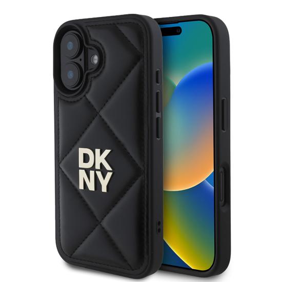 Apple iPhone 16 Kılıf DKNY Orjinal Lisanslı Kapitone Tasarımlı Metal Logolu Deri Kapak