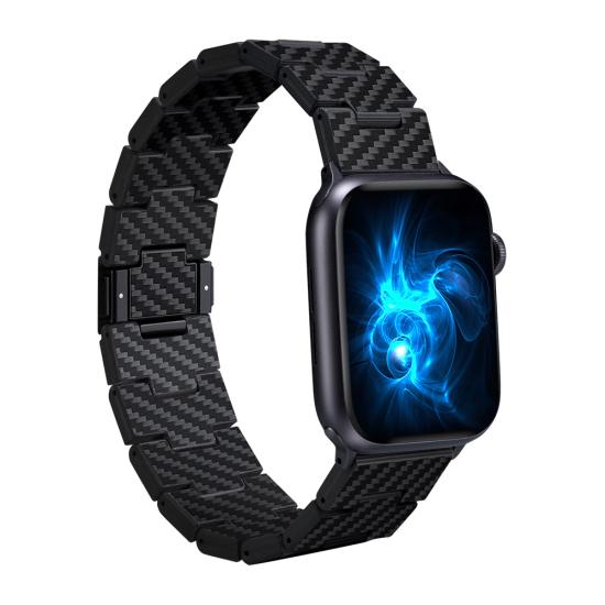 Apple Watch Serisi Uyumlu Karbon Fiber Pitaka Retro Serisi Black-Grey Twill Universal Kordon