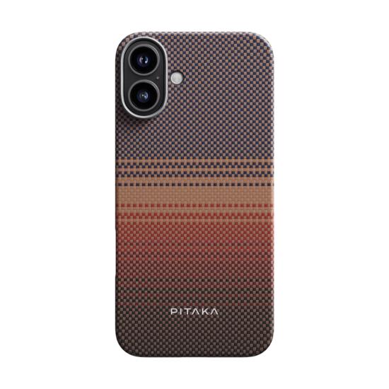 Apple iPhone 16 Plus Kılıf Magsafe Şarj Özellikli Aramid Fiber Pitaka Tactile Woven Sunset-Moonrise Serisi Sunset Kapak