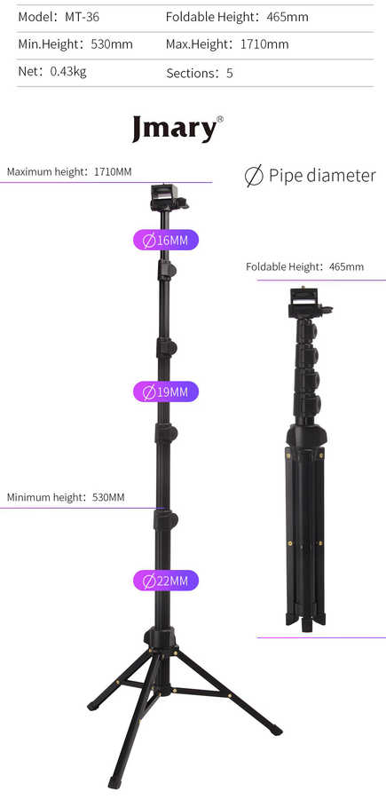 Jmary%20MT-36%20Tripod%20171%20cm%20360%20Derece%20Dönebilen%20Başlık%204%20Kademeli%20Yükselik%20Ayarı