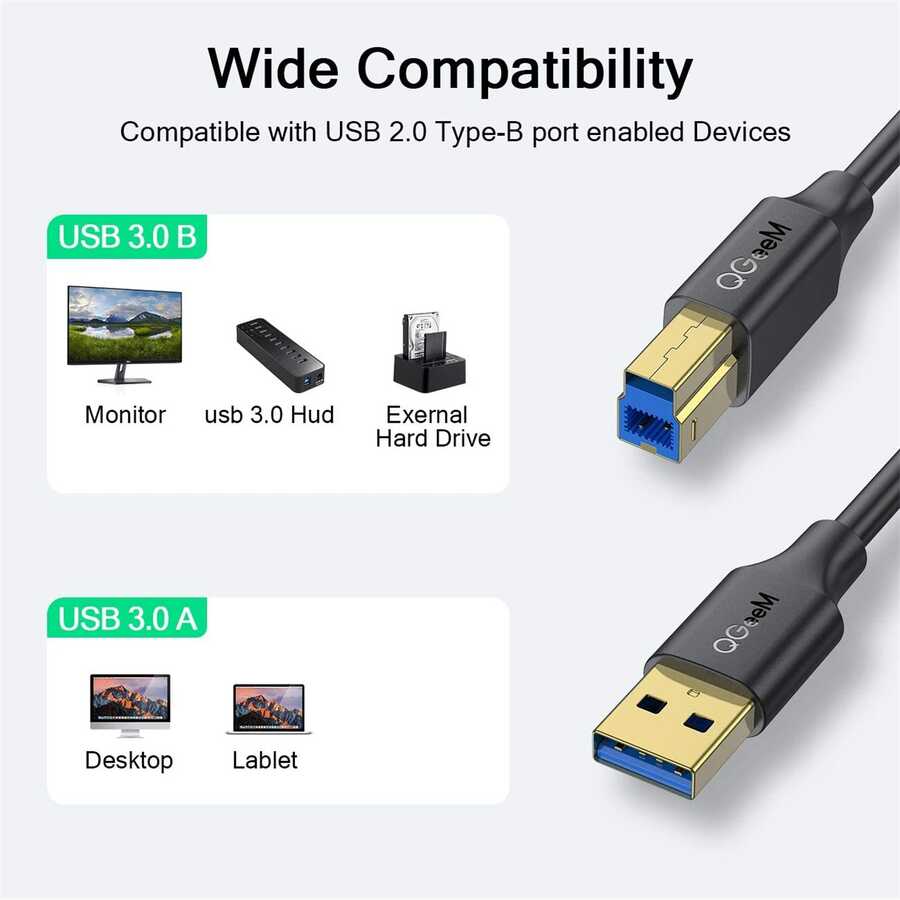 Qgeem%20QG-CVQ20%20Usb%20Type-A%20To%20Usb%20Type-B%20Kablo%200.91M