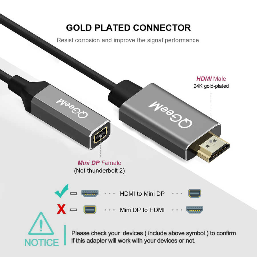 Qgeem%20QG-HD02%20HDMI%20To%20Mini%20Display%20Port%20Dönüştürücü