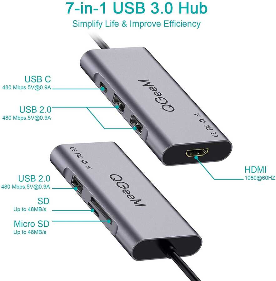 Qgeem%20QG-UH07-A%20Type-C%20Çoğaltıcı%20ve%20Dönüştürücü%20Hub%20Usb%203.0%20HDMI%204K%20SD%20Kart%2085W%205120Mbps