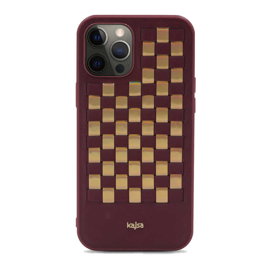 Apple%20iPhone%2012%20Pro%20Kılıf%20Kajsa%20Preppie%20Serisi%20Spotlight%20Woven%20Kapak-Bordo