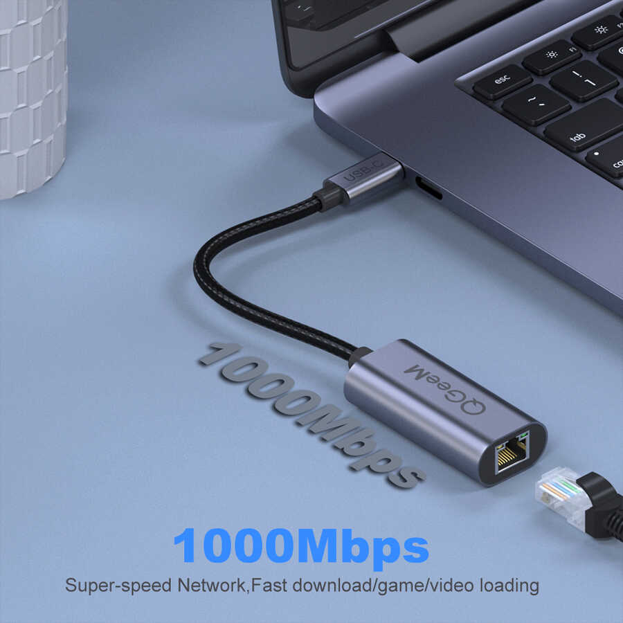 Qgeem%20QG-UA05%20RJ45%20to%20Type-C%20Süper%20Hızlı%20Ethernet%20Dönüştürücü%20Kablo%201000Mbps%2011cm