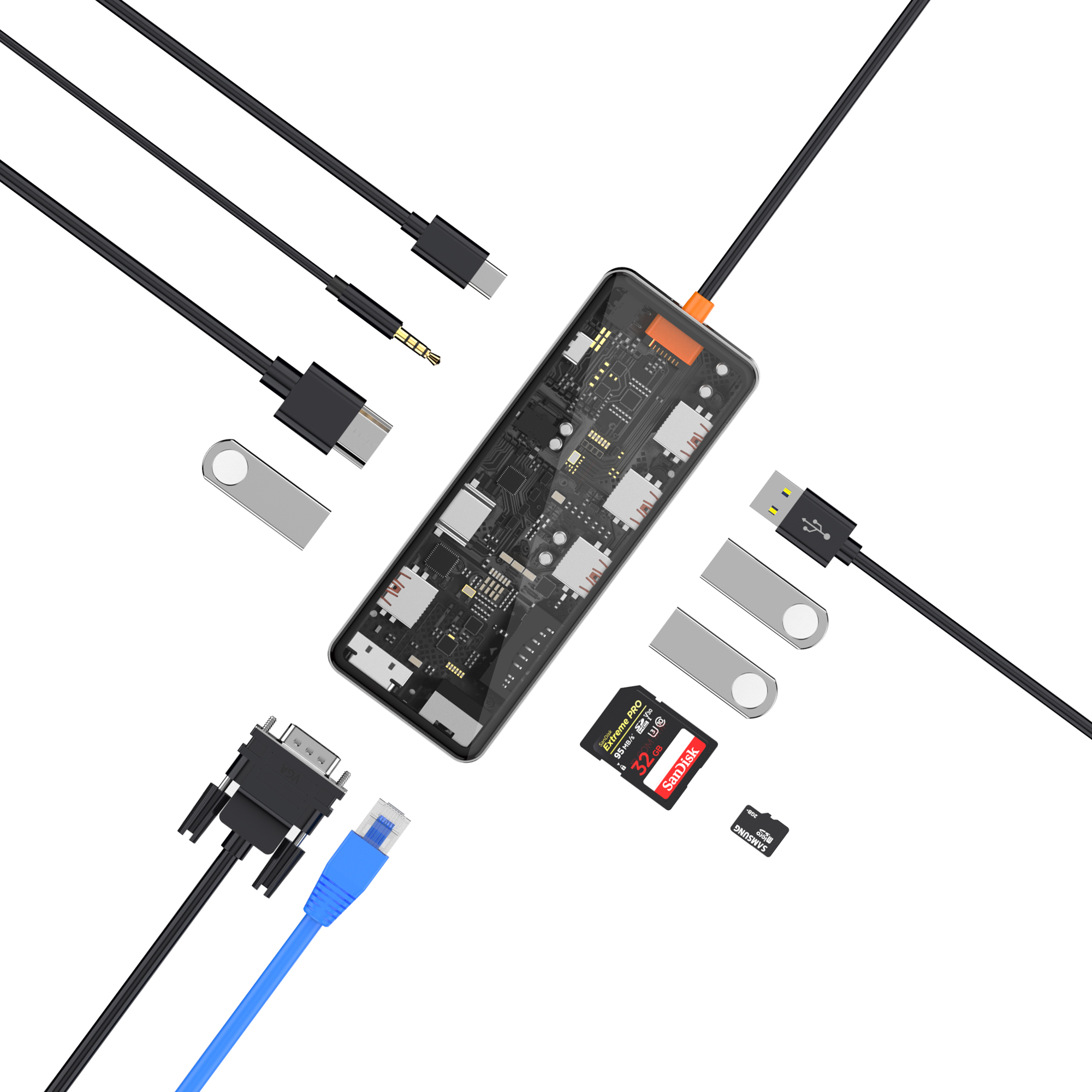 Wiwu%20CB011%20Cyber%2011%20in%201%20Type-C%20Hub%20100W%20Şarj%20Destekli%20Şeffaf%20Görünümlü%20SD%20Kart-RJ45-Hdmi-VGA-Usb%20Çoğaltıcı