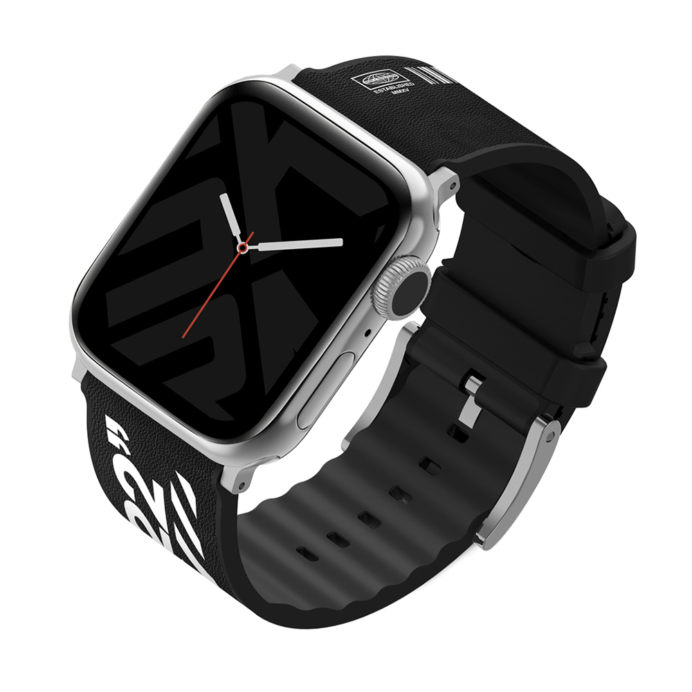 Apple%20Watch%2042mm%20SkinArma%20Taihi%20Sora%20Yazı%20Desenli%20Deri%20Görünümlü%20Silikon%20Kordon-Siyah