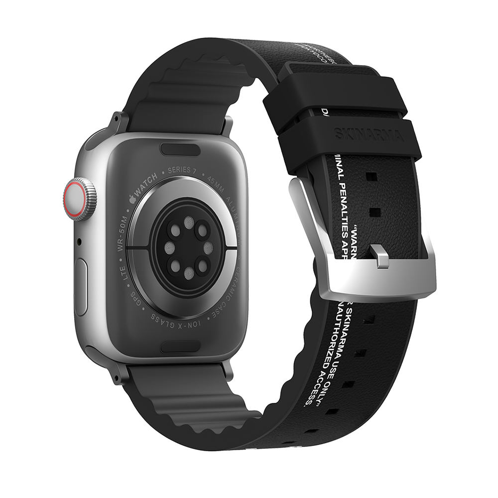 Apple%20Watch%207%2045mm%20SkinArma%20Taihi%20Sora%20Yazı%20Desenli%20Deri%20Görünümlü%20Silikon%20Kordon