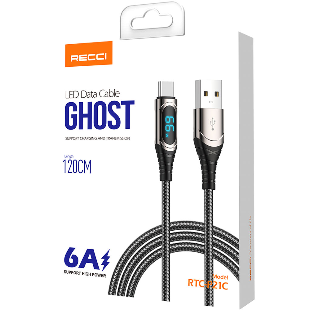 Recci%20RTC-P21C%20Ghost%20Serisi%2066W%206A%20Hızlı%20Şarj%20Özellikli%20USB-A%20To%20Type-C%20Kablo%201.2M