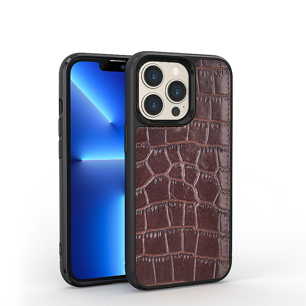 Apple%20iPhone%2013%20Pro%20Kılıf%20Wiwu%20Croco%20Pattern%20Calfskin%20Orjinal%20Deri%20Kapak-Kahverengi