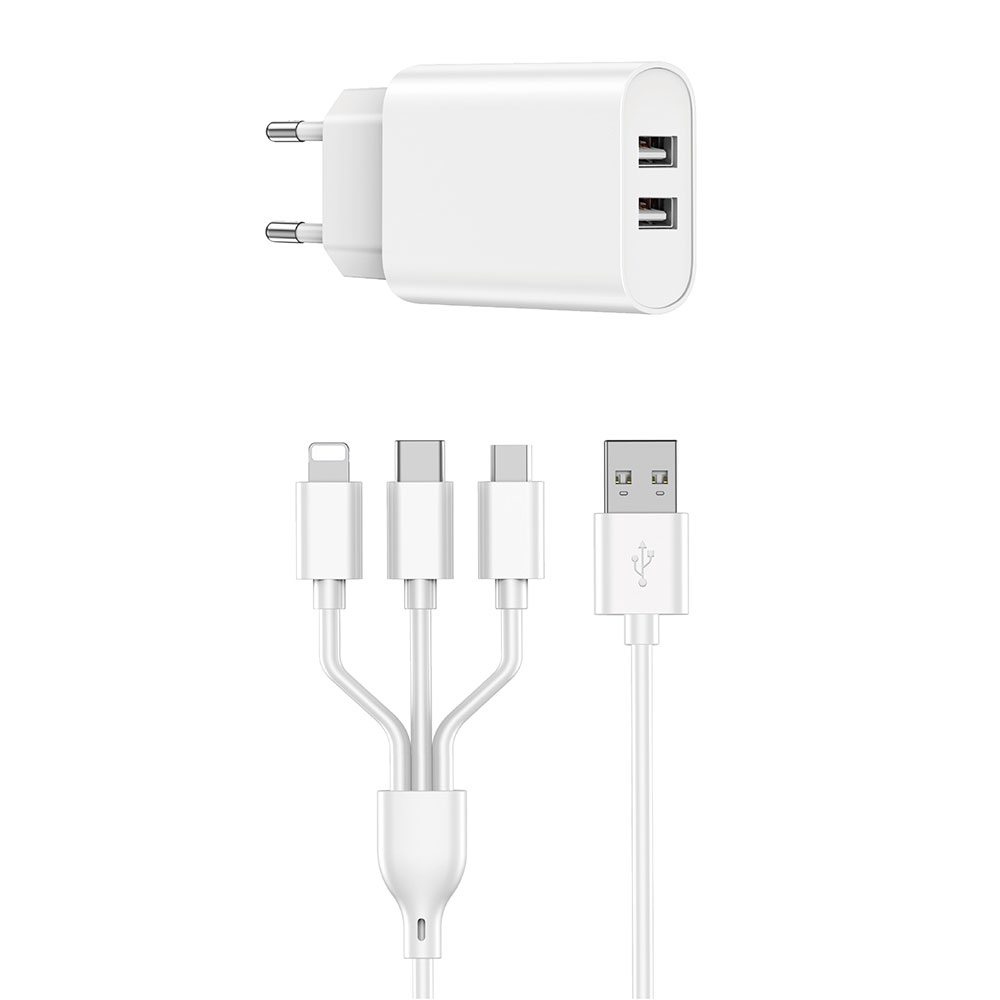 Wiwu%20Wi-U003%202.1A%20Çift%20USB%20Çıkışlı%20Hızlı%20Şarj%20Seti%203in1%20Kablolu%20Type-C/Lightning/Micro