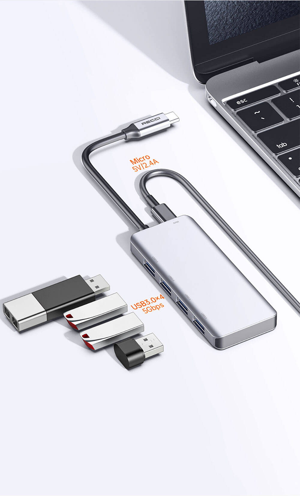 Recci%20RH06%20Type-C%20to%204%20USB3.0%20+%20Micro%20Bağlantı%20Özellikli%205in1%20USB%20Çoğaltıcı%20Hub