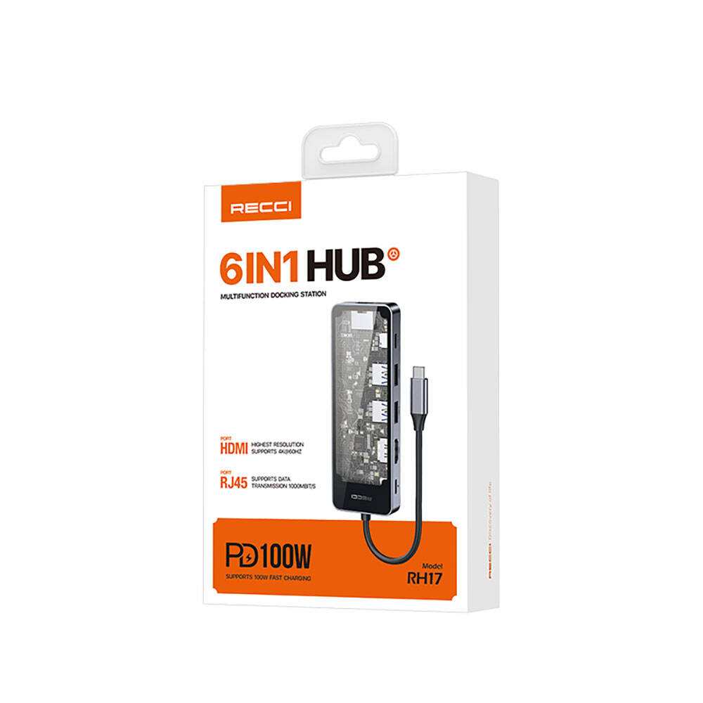 Recci%20RH17%20Type-C%20to%20Type-C%20PD100W%20+%20USB3.0%20+%20HDMI%20+%20Type-C%20+%20RJ45%20Bağlantılı%206in1%20Hub