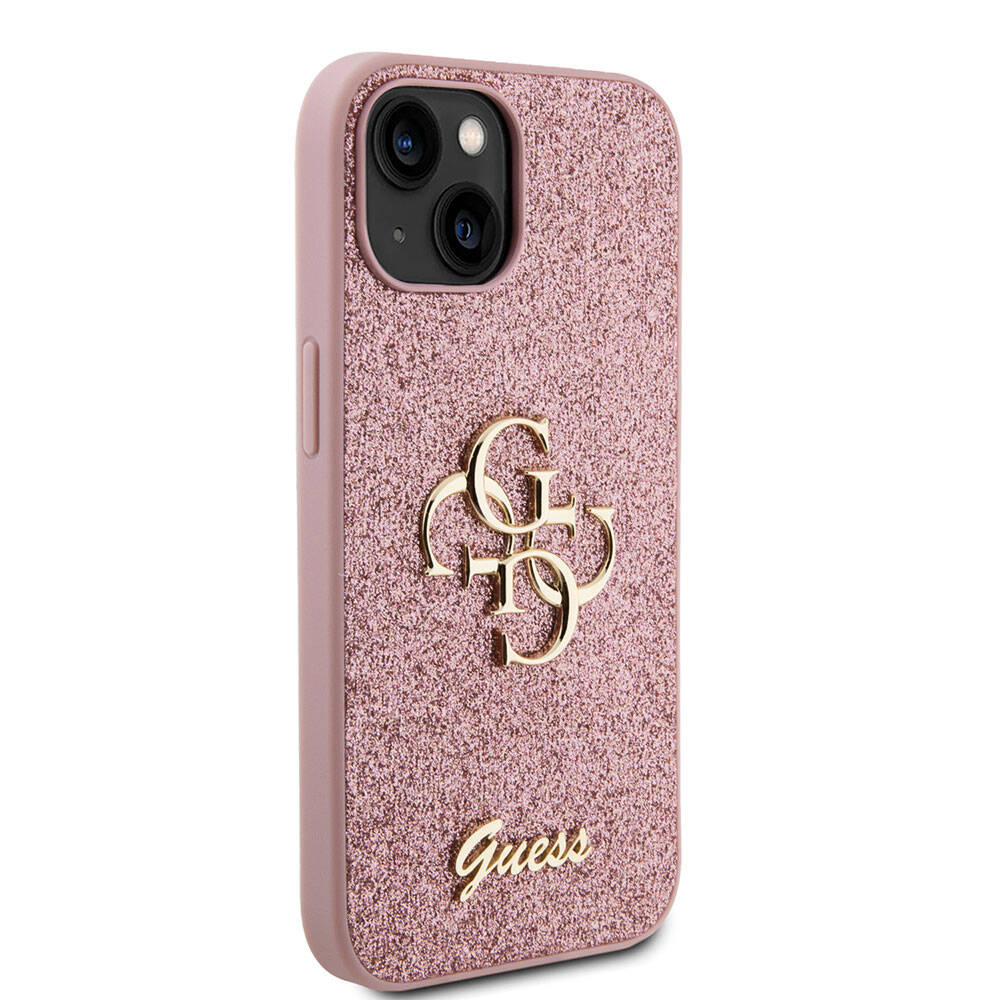 Apple%20iPhone%2015%20Kılıf%20Guess%20Orjinal%20Lisanslı%204G%20Büyük%20Metal%20Logolu%20Glitter%20Kapak-Pembe