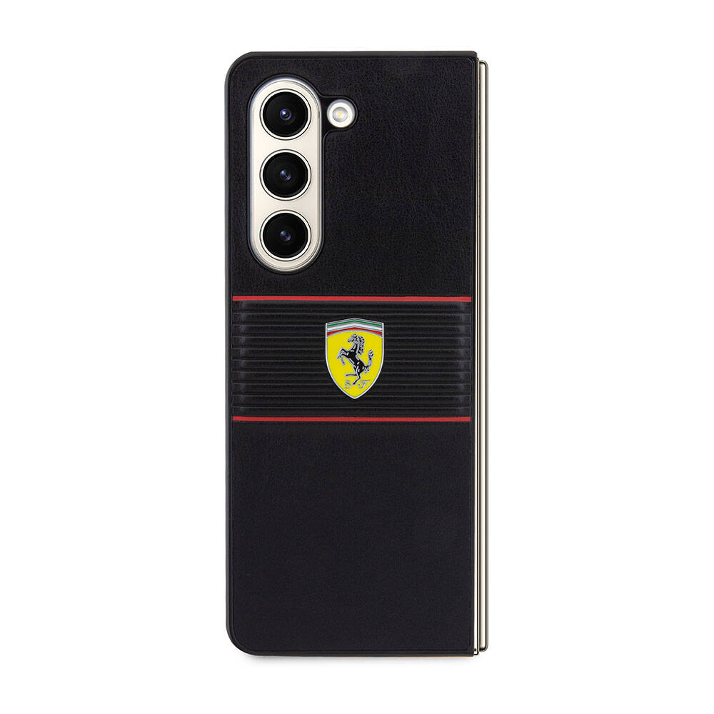 Galaxy%20Z%20Fold%205%20Kılıf%20Ferrari%20Orjinal%20Lisanslı%20PU%20Deri%20Metal%20Logolu%20Multi%20Çizgili%20Kapak