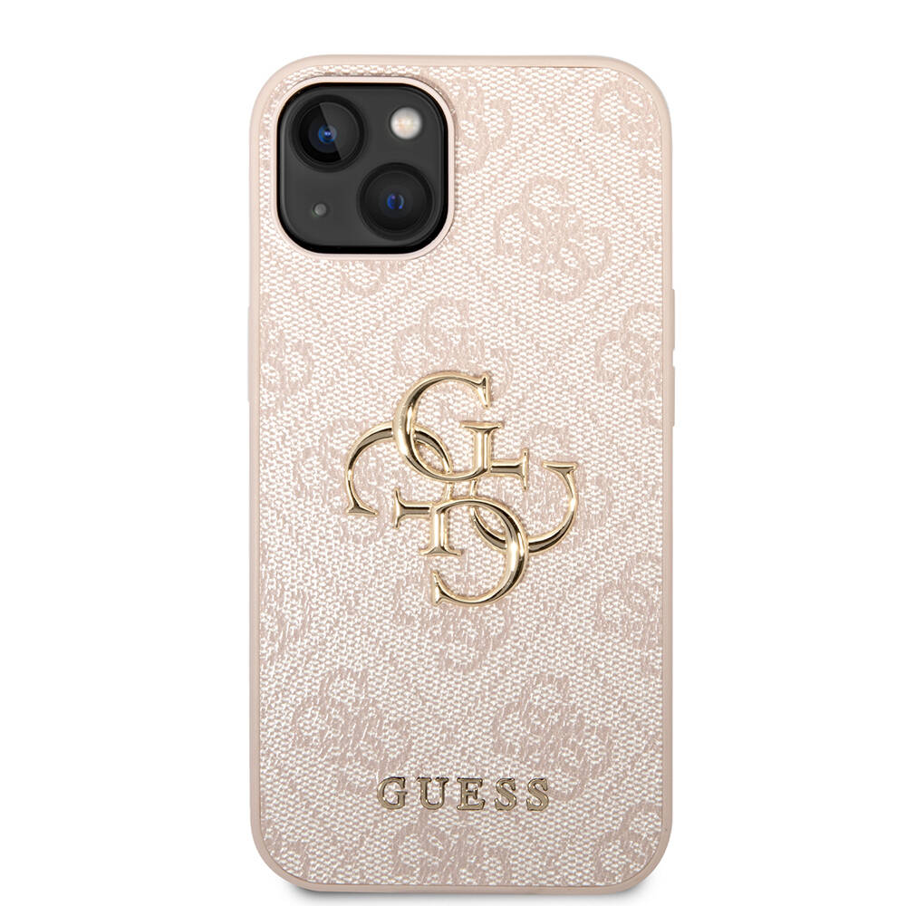 Apple%20iPhone%2014%20Kılıf%20Guess%20PU%20Deri%20Büyük%20Metal%20Logo%20Dizaynlı%20Kapak-Pembe