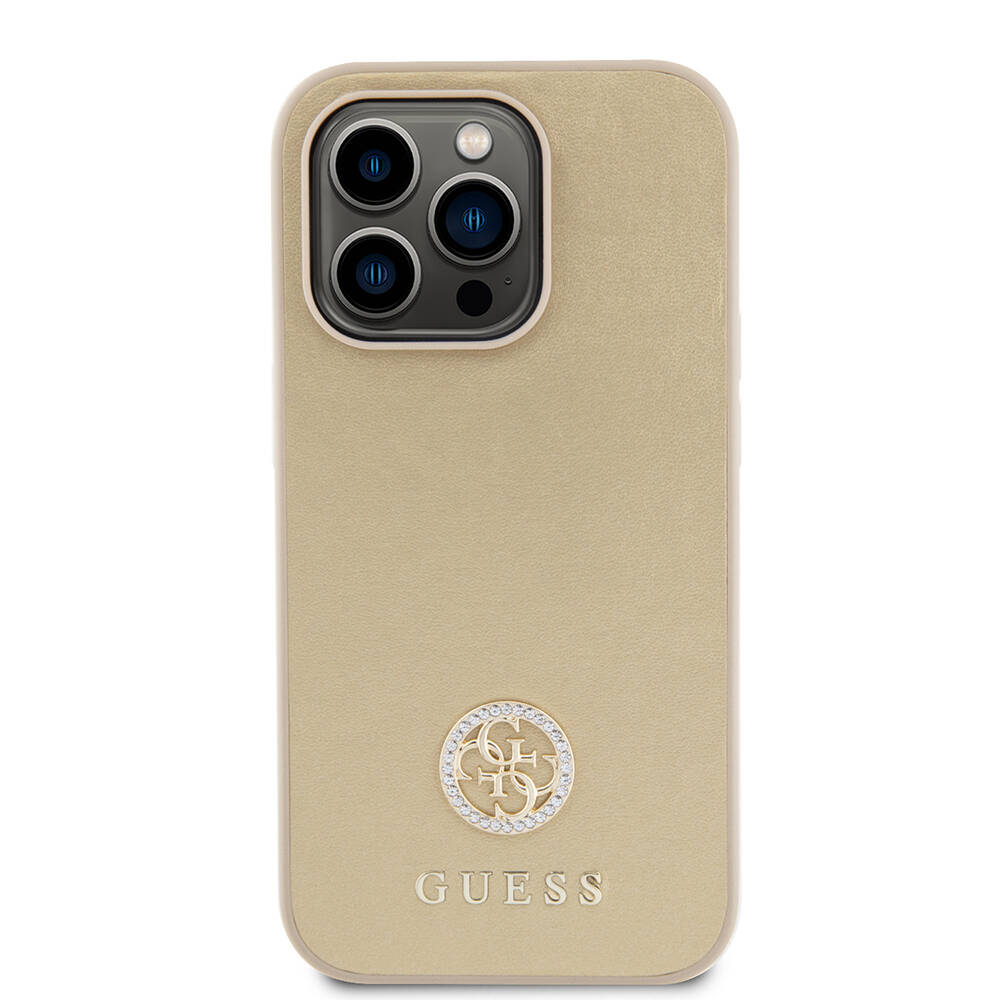 Apple%20iPhone%2014%20Pro%20Max%20Kılıf%20Guess%20Orjinal%20Lisanslı%20Deri%204G%20Metal%20Logo%20Strass%20Kapak-Gold