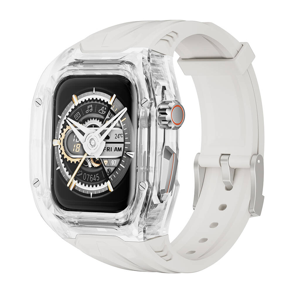 Apple%20Watch%2042mm%20Wiwu%20Wi-WB013%20Rambo%20Serisi%202in1%20Şeffaf%20PC%20Kasa%20Koruyuculu%20Kauçuk%20Kordon-Beyaz