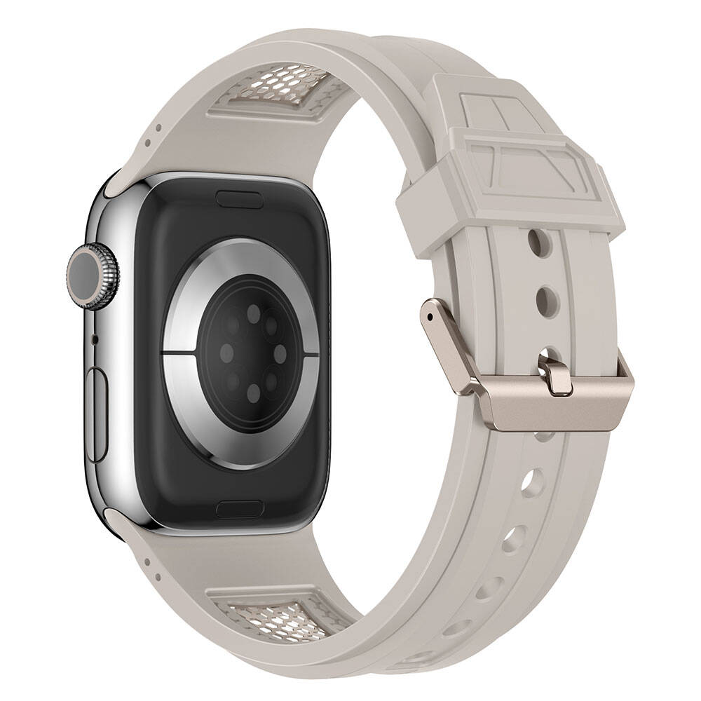 Apple%20Watch%2042mm%20Zore%20KRD-117%20Hava%20Alabilen%20Delikli%20Metal%20Süslemeli%20Desenli%20Silikon%20Kordon