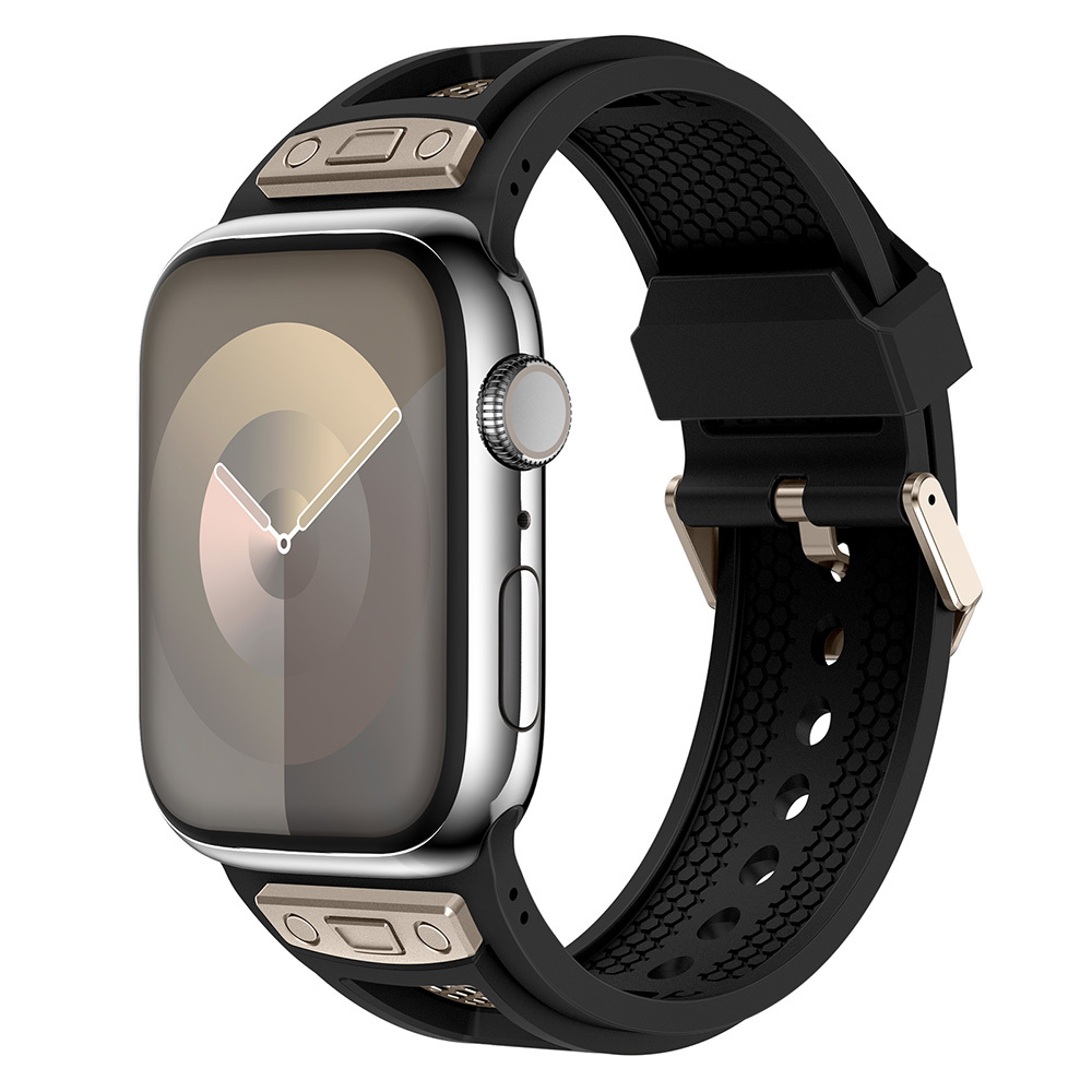 Apple%20Watch%2042mm%20Zore%20KRD-117%20Hava%20Alabilen%20Delikli%20Metal%20Süslemeli%20Desenli%20Silikon%20Kordon