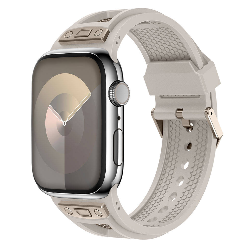 Apple%20Watch%2042mm%20Zore%20KRD-117%20Hava%20Alabilen%20Delikli%20Metal%20Süslemeli%20Desenli%20Silikon%20Kordon-Titanyum-starlight