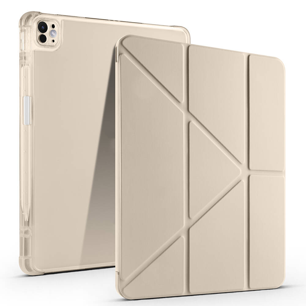 Apple%20iPad%20Air%2013%202024%20Kılıf%20Zore%20Tri%20Folding%20Kalem%20Bölmeli%20Standlı%20Kılıf-Gold