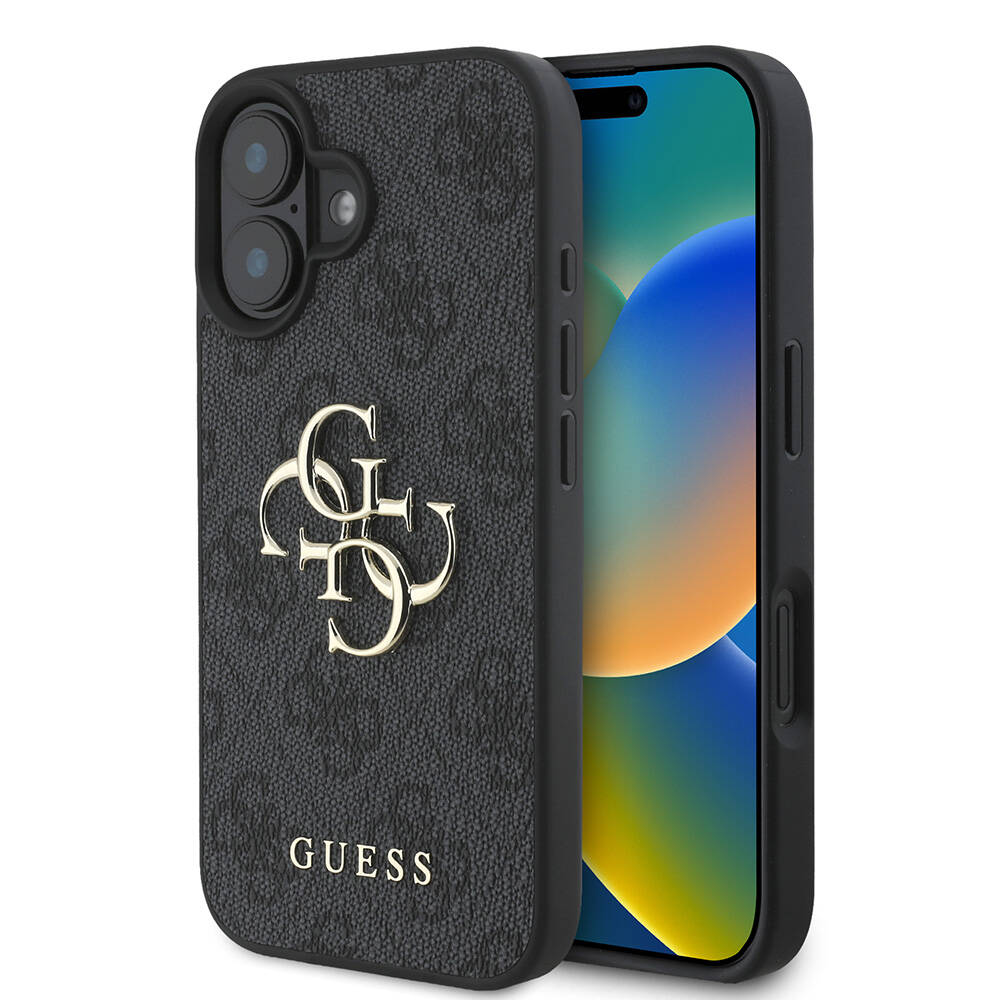 Apple%20iPhone%2016%20Plus%20Kılıf%20Guess%20Orjinal%20Lisanslı%20PU%20Deri%204G%20Desenli%20Metal%20Büyük%204G%20ve%20Yazı%20Logolu%20Kapak