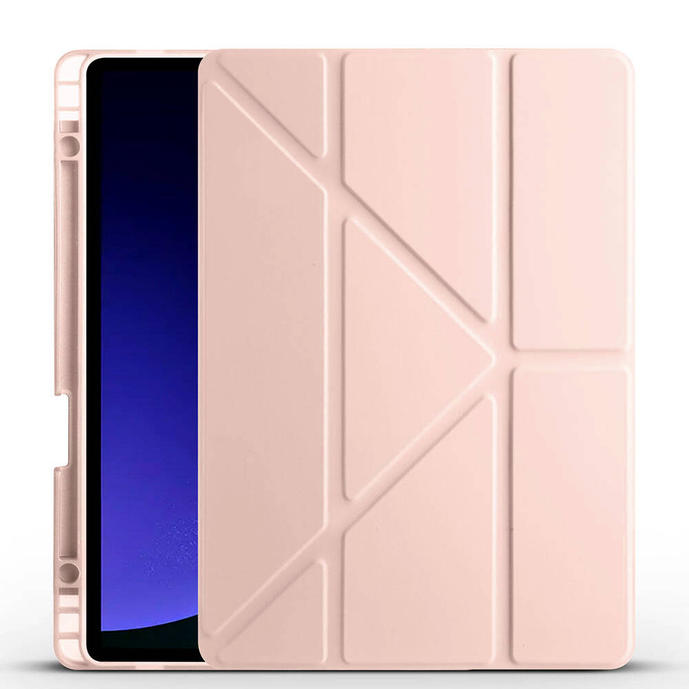 Galaxy%20Tab%20S10%20Kılıf%20Zore%20Tri%20Folding%20Kalem%20Bölmeli%20Standlı%20Kılıf-Rose%20gold