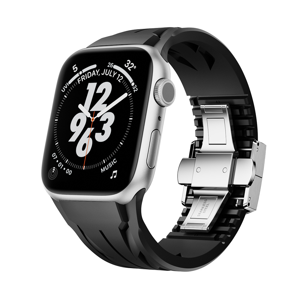 Apple%20Watch%2042mm%20KRD-127%20Metal%20Tokalı%20Silikon%20Kordon-Siyah