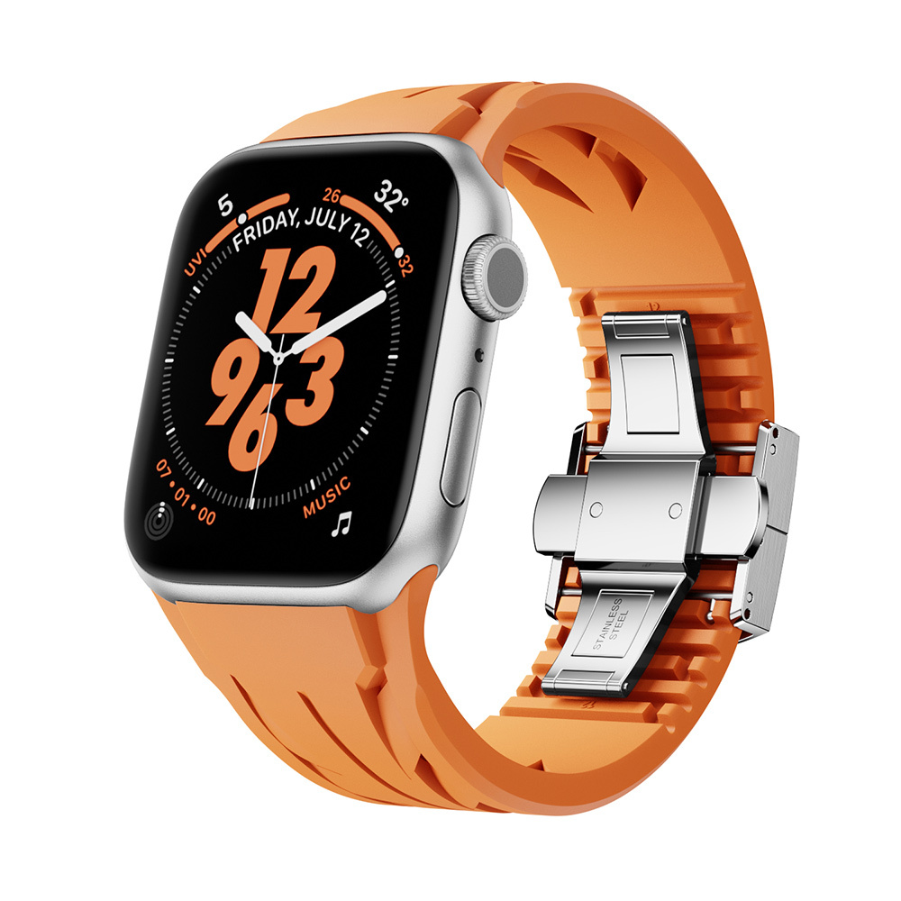 Apple%20Watch%2042mm%20KRD-127%20Metal%20Tokalı%20Silikon%20Kordon-Turuncu