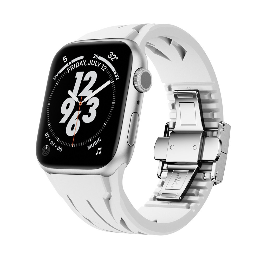 Apple%20Watch%2044mm%20KRD-127%20Metal%20Tokalı%20Silikon%20Kordon-Beyaz