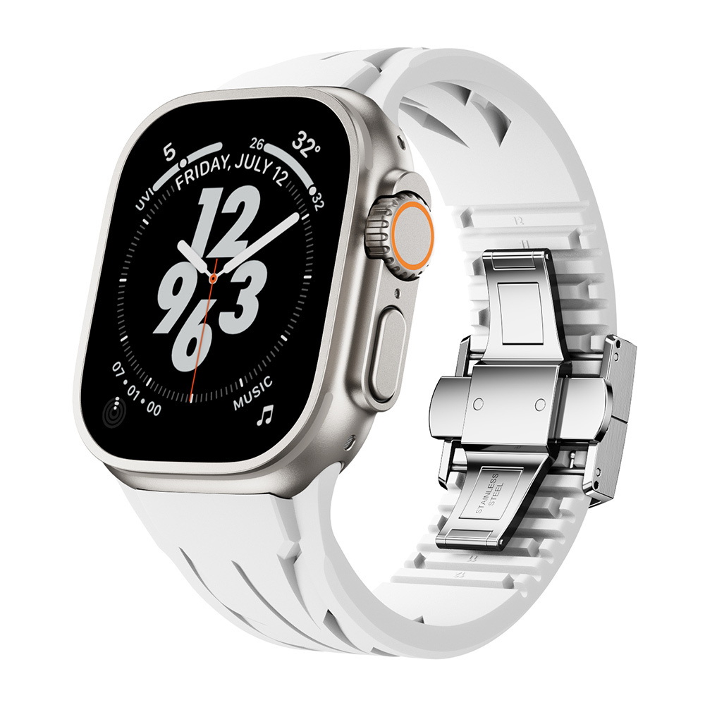 Apple%20Watch%20Ultra%2049mm%20KRD-127%20Metal%20Tokalı%20Silikon%20Kordon-Beyaz