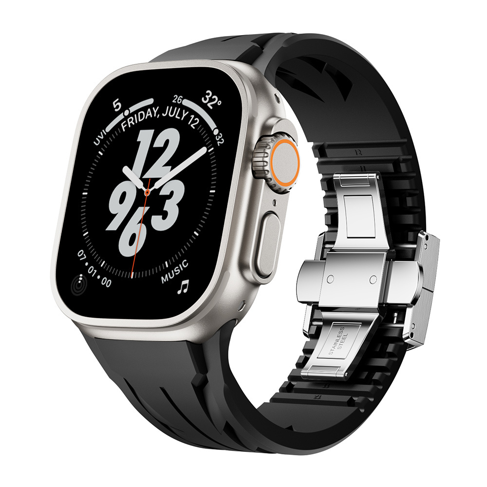 Apple%20Watch%20Ultra%2049mm%20KRD-127%20Metal%20Tokalı%20Silikon%20Kordon-Siyah